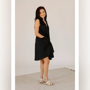 PAMUT Mira 100% Linen Dress in Black
